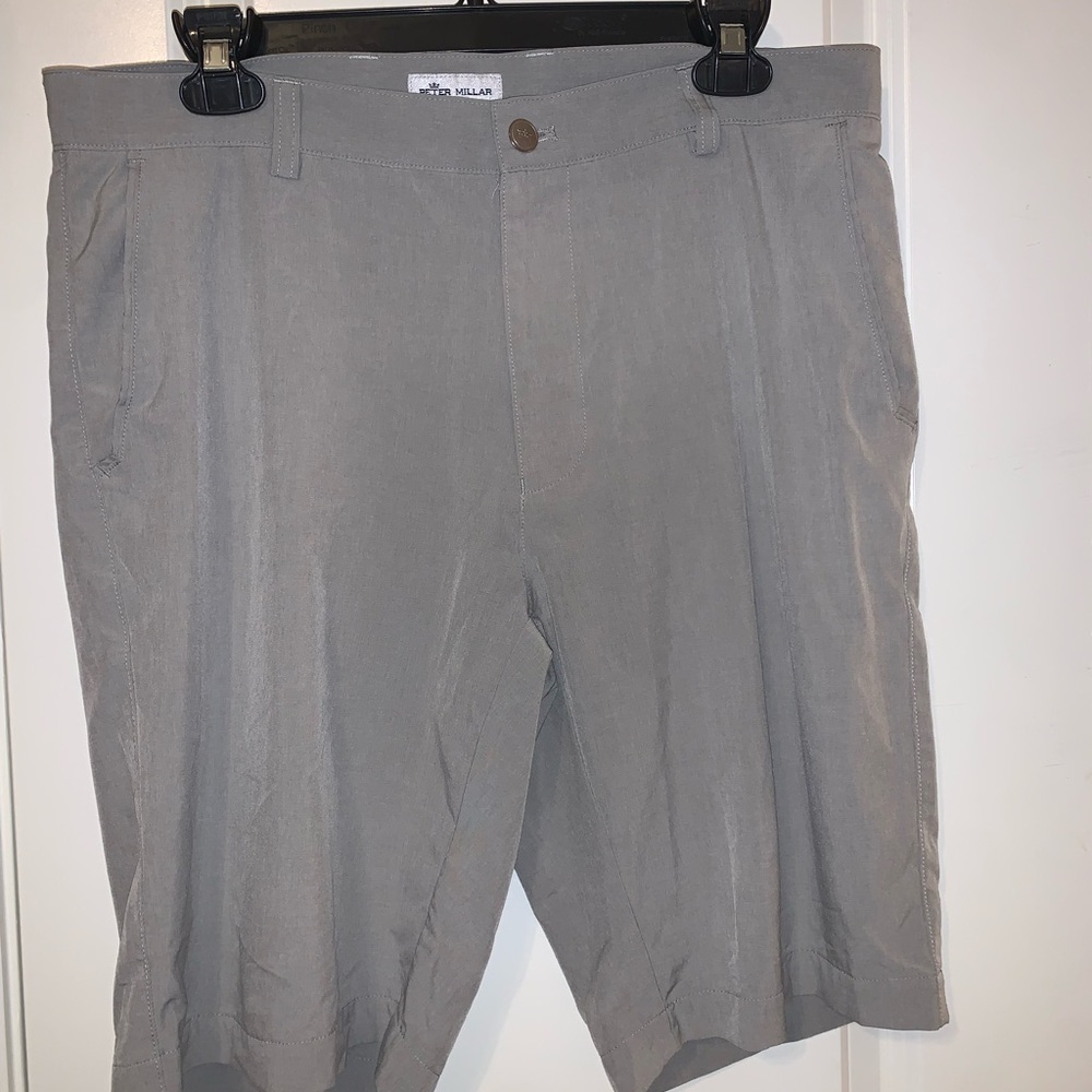 Peter Millar Men's Flat Front Shorts in Light Gray